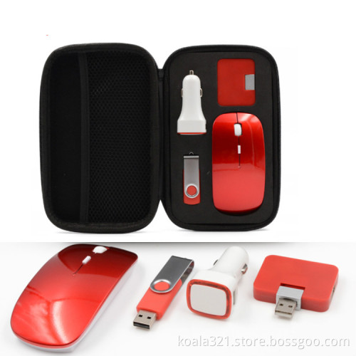 Custom Business Gift Set Promotional Gift Set Red Christmas Gift Set with usb flash drive car charger